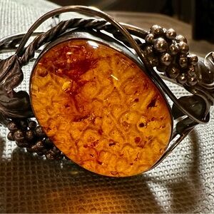 Vintage Butterscotch Amber Sterling Silver Braclet